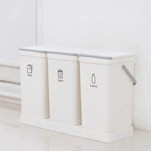 모노플랫 3단 가정용 분리수거함, 스티커, 화이트+그레이