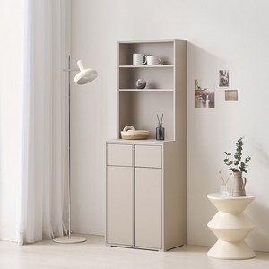 프린홈 E0 에코스마트 분리수거함 2칸+상부장, 머드그레이