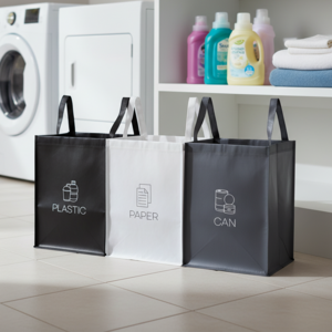 링고룸 튼튼한 접이식 경량 분리수거함 3단 세트 바구니 가방 부착형 고정지지대 포함