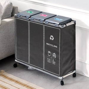 리빙위키 재활용 분리수거함커버세트_부직포커버 스탠드 스티로폼 비닐 페트병 플라스틱 가정용 대형 분리배출 수거대 쓰레기통 대용량, 분리수거함 3단 그레이 커버세트, 1개