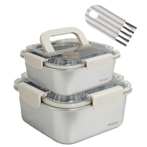 마시뷰 스텐304 사각 밀폐용기 전자렌지가능 반찬통 대용량 스테인리스 김치통 보관용기, 1세트, 1600ml1개+3000ml1개+뚜껑세턱솔1개