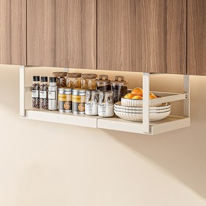 21세기트랜드 슬라칸 무타공 주방 선반 걸이 상부장 길이조절 정리 선반 랙 조절형, 크림화이트, 1개