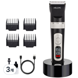 에이블미 전문가용 프로 애견 반려동물 이발기, 3개, 블랙