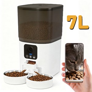 헬로미펫 반려동물 방습 앱연동 펫캠 자동급식기 2구타입, 1개, 화이트, 7L