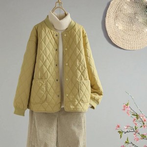 VVRR 여성 가을겨울 아우터 다이아몬드 퀼팅 패턴에 루즈핏으로 트렌디하고 가볍고 얇은 숏 길이 패딩 자켓 Z0112622