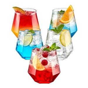 BESTSTAR 투명 355ml(12온스) 플라스틱 와인 위스키 잔, 다이아몬드 스템리스 깨지지 않는 일회용 파티용 40개, 결혼식, 크리스마스, 할로윈, 휴일, 수영장 파티,