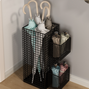 피라모니 현관 업소용 인테리어 튼튼한 우산꽂이 정리함 세트, 1세트, 블랙