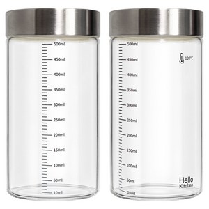 헬로키친 내열유리 눈금 유리병 와이드형, 500ml, 2개