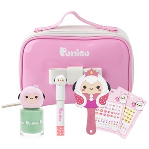 뿌띠슈 어린이 화장품 핸드백 가방 세트 초등학생 여아 5종 선물세트 뷰티걸 파우치+손거울+립크레용+매니큐어 네일+스티커, 1개, 뷰티걸 파우치 세트