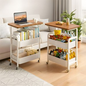 HOMEY NEST 트롤리 이동식 철제 3단 360도 회전 카트 HZMBTC03, 화이트