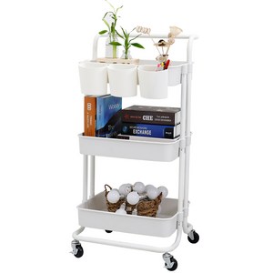 21세기트랜드 샤프 핸들 트롤리 3단 + 미니 바스켓 3p, 화이트, 3단