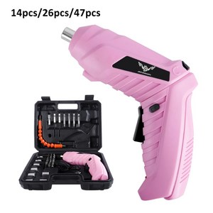 가정용 핑크 전동드라이버 미니 무선 드릴 공구세트 가구조립 47피스, 1개