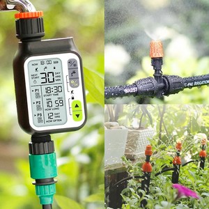 21세기트랜드 하이퍼 급수 타이머 빗물 감지 스프링클러 자동 텃밭 물주기, 자동급수기1개+듀얼노즐20개, 1세트