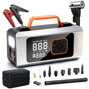 우스틴스  6in1 올인원 차량용 점프스타터 에어펌프, 대용량 배터리 휴대용 보조배터리 LED 비상등, 겨울 방전 캠핑 여행 구원템+긴급 상황도 문제없음