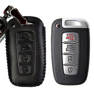 모터한 천연가죽 스마트키케이스 현대 기아 4버튼, K5 스포티지R 쏘렌토R 에쿠스 제네시스 구)모하비 HLR-102 가죽키홀더, 블랙, 단일상품