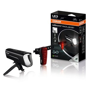 오스람 충전식 자전거 LED RACE 50 전조 후미등 세트, 혼합색상, 1세트
