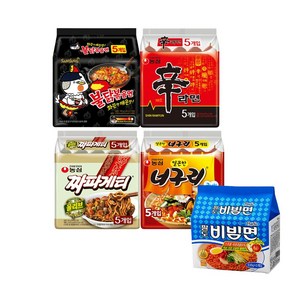 [맛슐랭] 멀티세트 신라면5+너구리5+짜파게티5+불닭볶음면5+팔도비빔면5