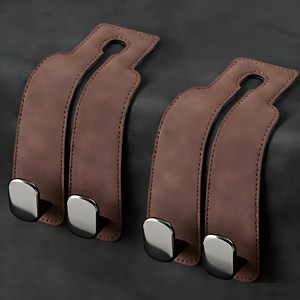 SEAMETAL 듀얼후크 자동차 후크걸이 헤드레스트 고리 걸쇄 행거 휴대폰거치 가방 봉지, 인조 스웨이드+메탈소재, 브라운, 2개