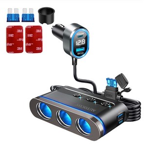 오토코스 300W 차량용 대용량 멀티 소켓 충전기 ATS-107S, 1개, 3구