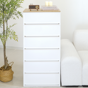 엠비코 우든 와이드 서랍장, 화이트, 6단