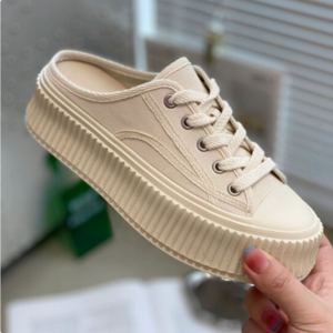 플라이슈 캔버스 쿠션 여성 통굽 뮬 운동화 3.5cm 키높이 스니커즈 F-8