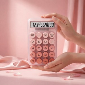 라운드월 그라데이션 투명 기계식 사무용 탁상용 미니 계산기, 1개, 핑크