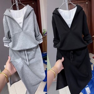 여성 봄 가을 빅포켓 후드 맨투맨 티셔츠 +나시티+ 스커트 상하의 트레이닝 3종세트