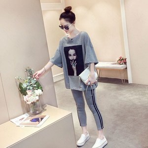 꽃소담 여성 루즈핏 반팔티+9부레깅스바자 트레이닝세트 빅사이즈 QL39