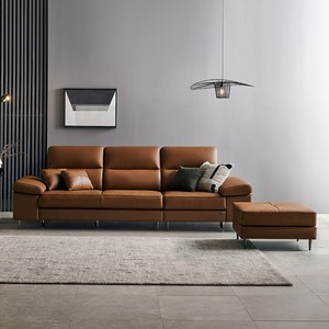 보루네오 로웰 천연통가죽 4인용 소파 + 스툴 세트 방문설치, 카멜브라운