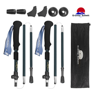 그래니트 서밋 초경량 7075 알루미늄+3K카본 5단 접이식 등산스틱 실크 손목 밴드 2개 접이 길이 35cm~130cm, 블루, 1세트