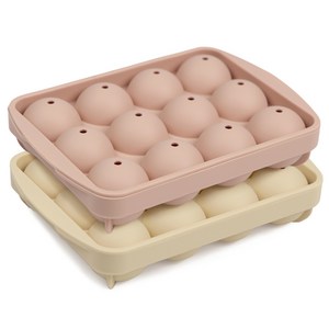 인콕 실리콘 원형 얼음틀 12구 2종 세트, 핑크 + 옐로우, 1세트