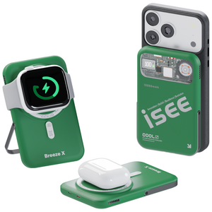 아이시(isee)맥세이프 준고체 보조배터리 10000mAh CCC 인증 3in1 냉각 15W 무선충전 22.5W 고속충전 애플워치 갤럭시워치 브리즈X, 딥그린, 애플워치