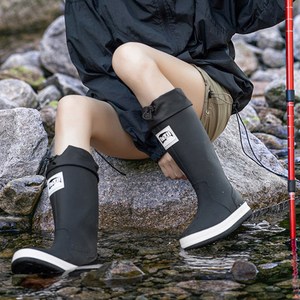 TIMEPURE 커플용 장화 신상 두꺼운 밑창 하이탑 패션 레인부츠 캠핑용 방수 미끄럼방지 아웃도어 워킹 조임끈 디자인 여울 낚시 워터슈즈